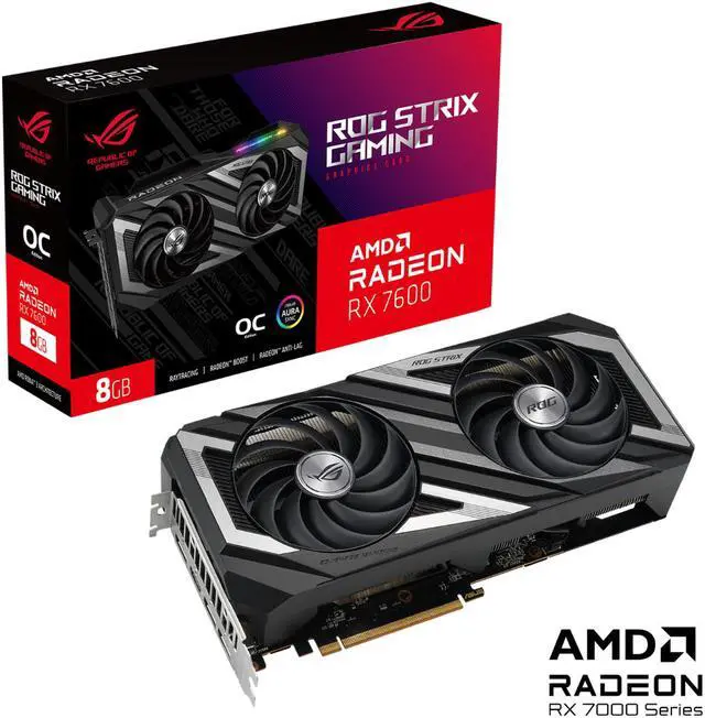 Alt view image 8 of 9 - ASUS ROG Strix Radeon RX 7600 OC Edition 8GB GDDR6 Graphics Card (PCIe 4.0, 8GB GDDR6, HDMI 2.1, DisplayPort 1.4a, Axial-tech Fans, Dual BIOS, GPU Tweak III) ROG-STRIX-RX7600-O8G-GAMING