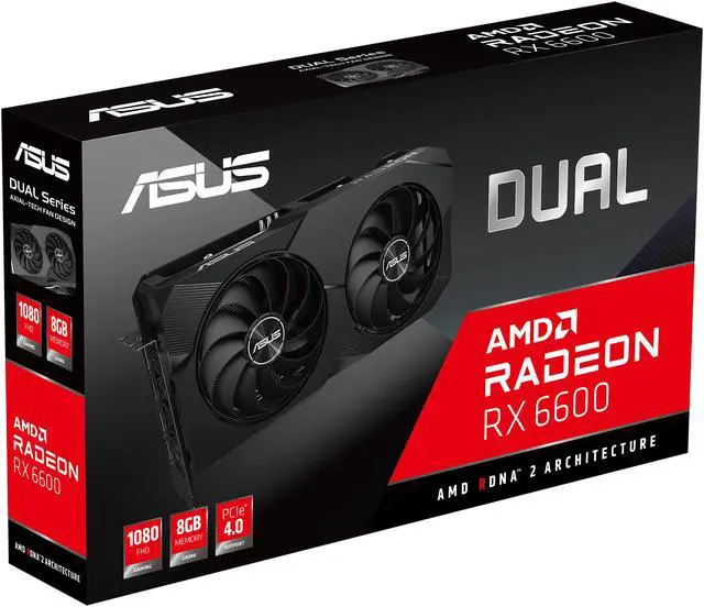 Alt view image 11 of 12 - ASUS Dual AMD Radeon RX 6600 8GB GDDR6 Gaming Graphics Card (AMD RDNA 2, PCIe 4.0, 8GB GDDR6 memory, HDMI 2.1, DisplayPort 1.4a, Axial-tech fan design, 0dB technology) DUAL-RX6600-8G-V2