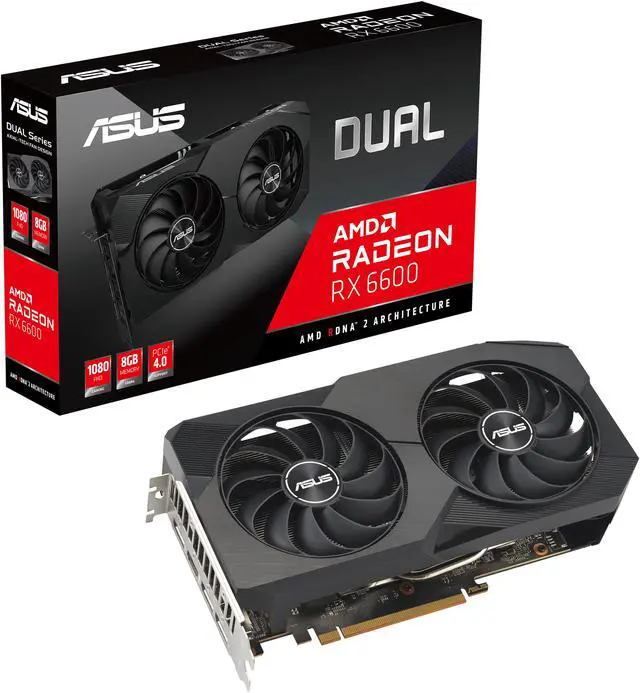 Alt view image 12 of 12 - ASUS Dual AMD Radeon RX 6600 8GB GDDR6 Gaming Graphics Card (AMD RDNA 2, PCIe 4.0, 8GB GDDR6 memory, HDMI 2.1, DisplayPort 1.4a, Axial-tech fan design, 0dB technology) DUAL-RX6600-8G-V2