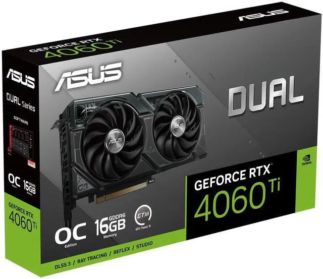 Alt view image 10 of 10 - ASUS Dual GeForce RTX 4060 Ti 16GB OC Edition GDDR6 (PCIe 4.0, 16GB GDDR6, DLSS 3, HDMI 2.1a, DisplayPort 1.4a, 2.5-slot design, Axial-tech fan design, 0dB technology) DUAL-RTX4060TI-O16G