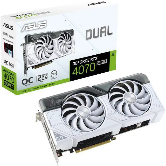 Alt view image 10 of 10 - ASUS Dual GeForce RTX 4070 SUPER White OC Edition (PCIe 4.0, 12GB GDDR6X, DLSS 3, HDMI 2.1a, DisplayPort 1.4a, 2.56-slot design, Axial-tech fan design, Auto-Extreme Tech) DUAL-RTX4070S-O12G-WHITE
