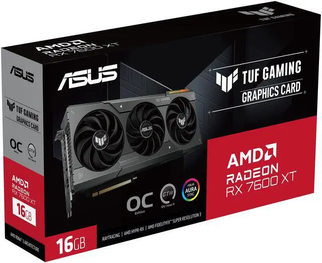 Alt view image 9 of 10 - ASUS TUF Gaming Radeon RX 7600 XT OC Edition 16GB GDDR6 Graphics Card (AMD RDNA 3, PCIe 4.0, HDMI 2.1, DisplayPort 2.1, Axial-tech Fan Design, Auto-extreme Technology) TUF-RX7600XT-O16G-GAMING
