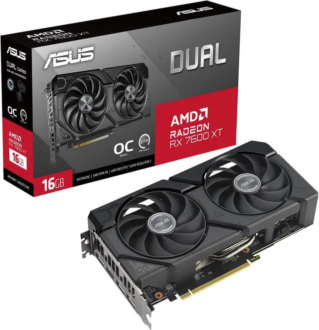 Alt view image 10 of 11 - ASUS Dual Radeon RX 7600 XT OC Edition 16GB GDDR6 (AMD RDNA 3, PCIe 4.0, 16GB GDDR6 memory, HDMI 2.1, DisplayPort 2.1, Axial-tech Fan Design, 0dB Technology, Dual BIOS) DUAL-RX7600XT-O16G