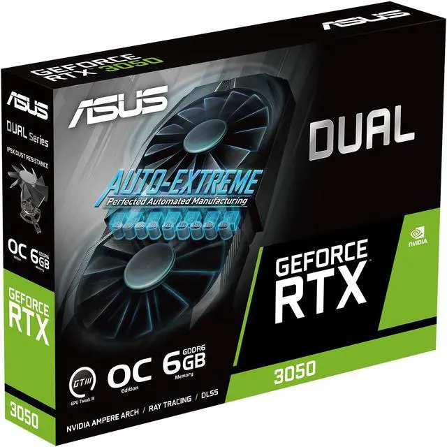 Alt view image 13 of 13 - ASUS Dual NVIDIA GeForce RTX 3050 6GB OC Edition Gaming Graphics Card - PCIe 4.0, 6GB GDDR6 Memory, HDMI 2.1, DisplayPort 1.4a, 2-slot Design, Axial-tech Fan Design, 0dB Technology, DUAL-RTX3050-O6G