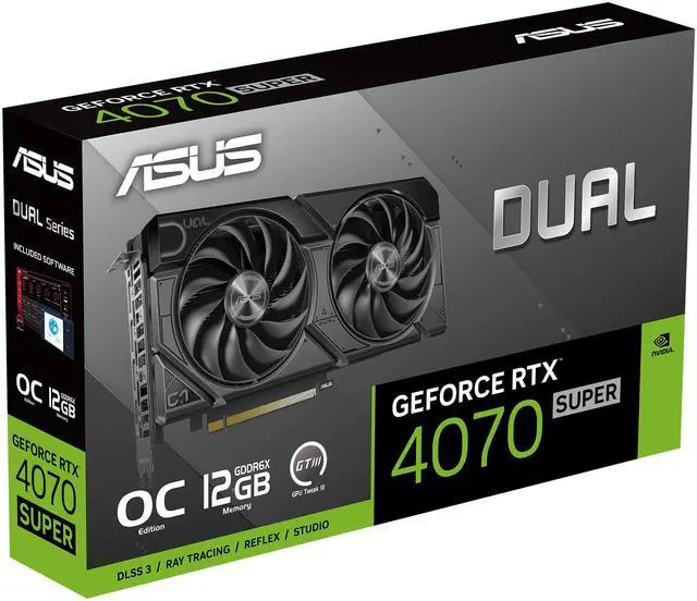 Alt view image 14 of 15 - ASUS Dual GeForce RTX 4070 SUPER EVO OC Edition 12GB GDDR6X (PCIe 4.0, 12GB GDDR6X, DLSS 3, HDMI 2.1a, DisplayPort 1.4a, 2.5-slot design, Axial-tech fan design, 0dB technology) DUAL-RTX4070S-O12G-EVO