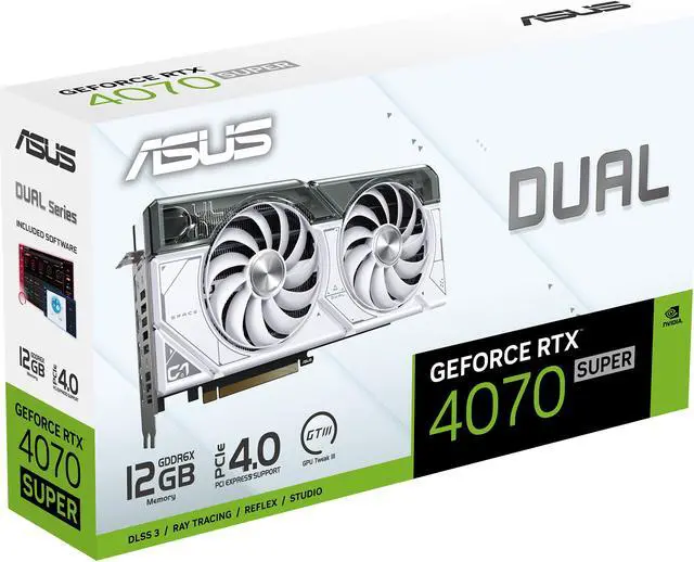 Alt view image 14 of 16 - ASUS Dual GeForce RTX 4070 SUPER White Edition (PCIe 4.0, 12GB GDDR6X, DLSS 3, HDMI 2.1a, DisplayPort 1.4a, 2.56-slot design, Axial-tech fan design, Auto-Extreme Technology) DUAL-RTX4070S-12G-WHITE
