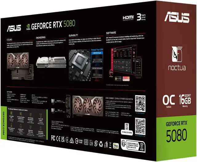 Alt view image 4 of 20 - ASUS NOCTUA GeForce RTX 5080 16GB GDDR7 PCI Express 5.0 x16 ATX Graphics Card with  Noctua NF-A12x25 G2 PWM 120mm Fans RTX5080-O16G-NOCTUA