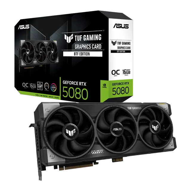 Alt view image 9 of 10 - ASUS TUF Gaming GeForce RTX 5080 16GB GDDR7 BTF OC Edition Gaming Graphics Card (PCIe 5.0, HDMI/DP 2.1, 3.6-slot, military-grade components, detachable GC-HPWR adapter)