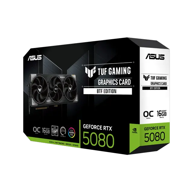 Alt view image 10 of 10 - ASUS TUF Gaming GeForce RTX 5080 16GB GDDR7 BTF OC Edition Gaming Graphics Card (PCIe 5.0, HDMI/DP 2.1, 3.6-slot, military-grade components, detachable GC-HPWR adapter)
