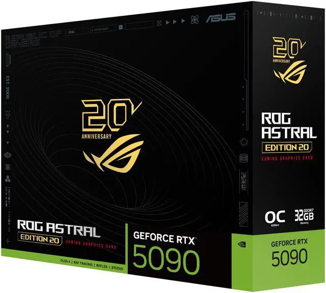 Alt view image 9 of 10 - ASUS ROG Astral GeForce RTX 5090 Edition 20 (PCIe 5.0, 32GB GDDR7, HDMI/ DisplayPort 2.1, 4-fan, curved-screen AMOLED display, liquid metal GPU cooling, dual power input up to 800W)
