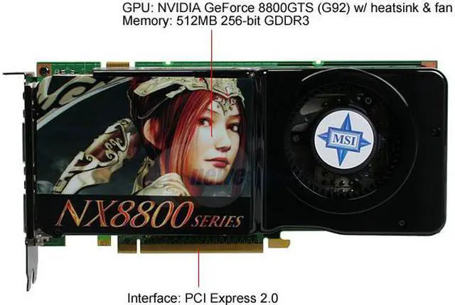 Alt view image 3 of 8 - MSI GeForce 8800GTS (G92) 512MB GDDR3 PCI Express 2.0 x16 SLI Support Graphics Card NX8800GTS-T2D512E OC