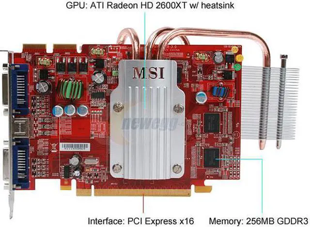 Alt view image 3 of 6 - MSI Radeon HD 2600XT 256MB GDDR3 PCI Express x16 CrossFireX Support Graphics Card RX2600XT-T2D256EZ