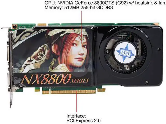 Alt view image 3 of 8 - MSI GeForce 8800GTS (G92) 512MB GDDR3 PCI Express 2.0 x16 SLI Support Graphics Card NX8800GTS-T2D512E