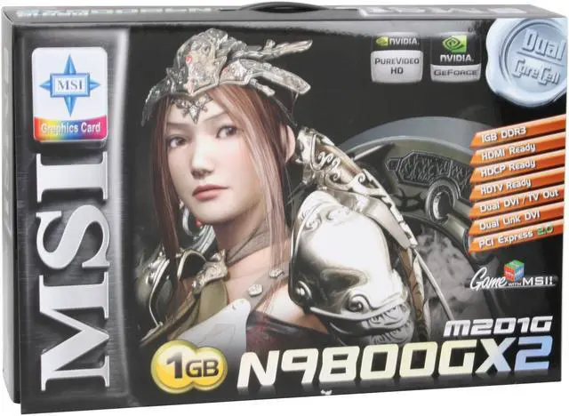 Alt view image 8 of 8 - MSI GeForce 9800 GX2 1GB (512MB per GPU) GDDR3 PCI Express 2.0 x16 SLI Support Graphics Card N9800GX2-M2D1G