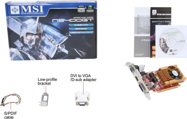 Alt view image 5 of 5 - MSI GeForce 9400 GT 512MB GDDR2 PCI Express 2.0 x16 Low Profile Ready Graphics Card N94GT-MD512
