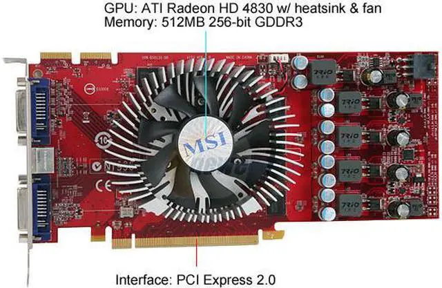 Alt view image 3 of 6 - MSI Radeon HD 4830 512MB GDDR3 PCI Express 2.0 x16 Graphics Card R4830-T2D512