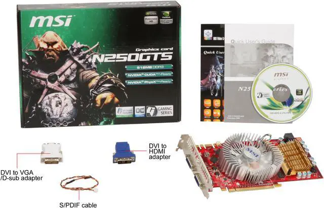 Alt view image 5 of 5 - MSI GeForce GTS 250 512MB GDDR3 PCI Express 2.0 x16 Graphics Card N250GTS-2D512-OC