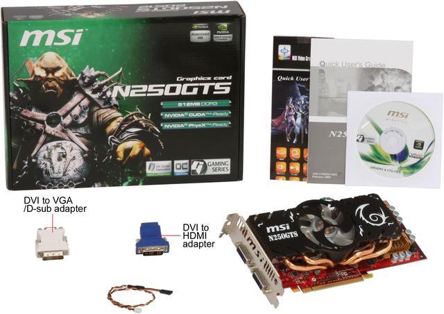 Alt view image 6 of 6 - MSI GeForce GTS 250 512MB GDDR3 PCI Express 2.0 x16 SLI Support Graphics Card N250GTS-2D512-OCv2
