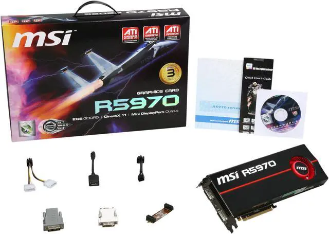 Alt view image 6 of 6 - MSI Radeon HD 5970 (Hemlock) 2GB GDDR5 PCI Express 2.1 x16 CrossFireX Support Graphics Card R5970-P2D2G