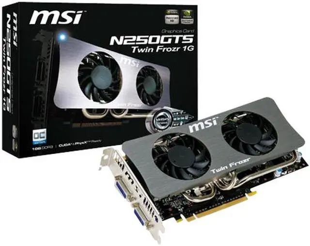 Alt view image 9 of 10 - MSI GeForce GTS 250 1GB GDDR3 PCI Express 2.0 x16 SLI Support Graphics Card N250GTS Twin Frozr 1G