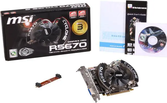 Alt view image 8 of 8 - MSI Radeon HD 5670 1GB GDDR5 PCI Express 2.1 x16 CrossFireX Support Graphics Card R5670 CYCLONE 1G