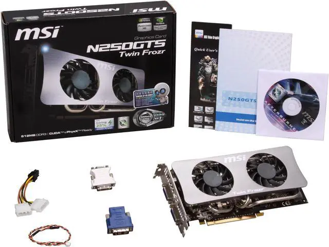 Alt view image 6 of 6 - MSI GeForce GTS 250 512MB GDDR3 PCI Express 2.0 x16 SLI Support Graphics Card N250GTS Twin Frozr