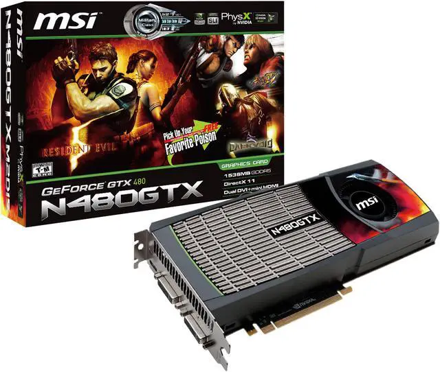 Alt view image 4 of 4 - MSI GeForce GTX 480 (Fermi) 1536MB GDDR5 PCI Express 2.0 x16 SLI Support Graphics Card N480GTX-M2D15-B