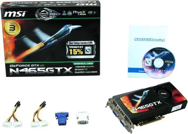 Alt view image 6 of 6 - MSI GeForce GTX 465 (Fermi) 1GB GDDR5 PCI Express 2.0 x16 SLI Support Graphics Card N465GTX-M2D1G