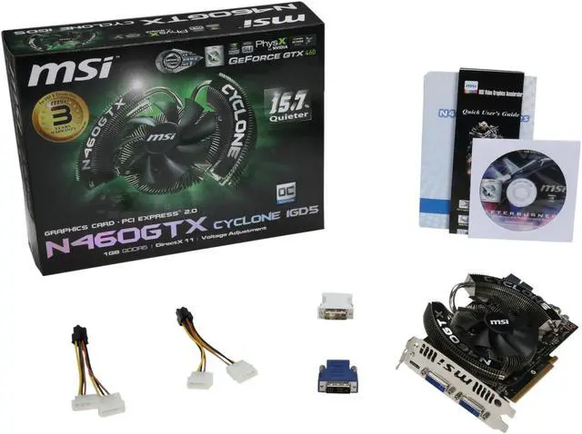 Alt view image 6 of 6 - MSI GeForce GTX 460 (Fermi) 1GB GDDR5 PCI Express 2.0 x16 SLI Support Graphics Card N460GTX CYCLONE 1GD5/OC