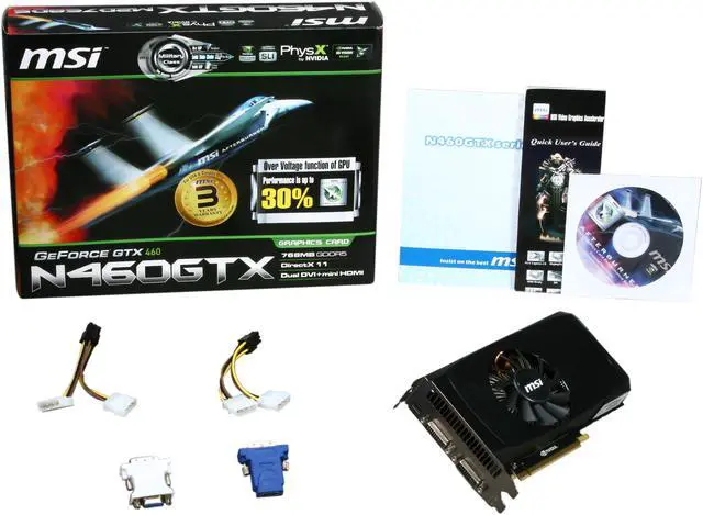 Alt view image 6 of 6 - MSI GeForce GTX 460 (Fermi) 768MB GDDR5 PCI Express 2.0 x16 SLI Support Graphics Card N460GTX-M2D768D5