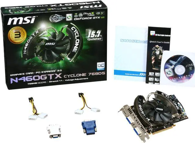 Alt view image 6 of 6 - MSI GeForce GTX 460 (Fermi) 768MB GDDR5 PCI Express 2.0 x16 SLI Support Graphics Card N460GTX Cyclone 768D5/OC