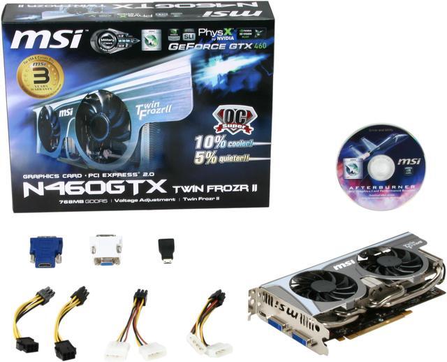 Alt view image 6 of 6 - MSI GeForce GTX 460 (Fermi) 768MB GDDR5 PCI Express 2.0 x16 SLI Support Graphics Card N460GTX Twin Frozr II SOC