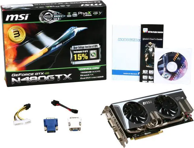 Alt view image 6 of 6 - MSI GeForce GTX 480 (Fermi) 1536MB GDDR5 PCI Express 2.0 x16 SLI Support Graphics Card N480GTX Twin Frozr II