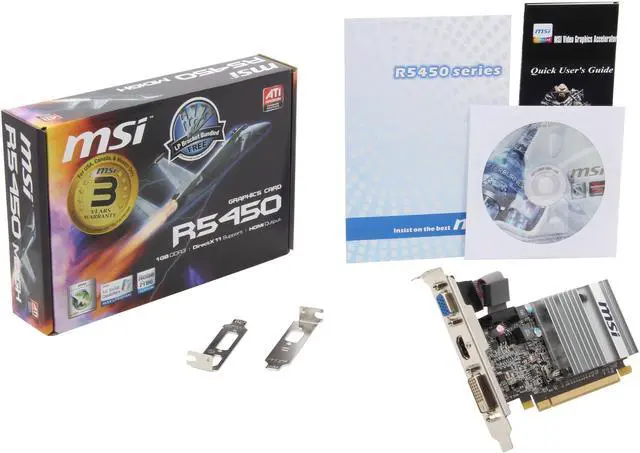 Alt view image 5 of 5 - MSI Radeon HD 5450 1GB DDR3 PCI Express 2.1 x16 Low Profile Graphics Card R5450-MD1GD3H/LP