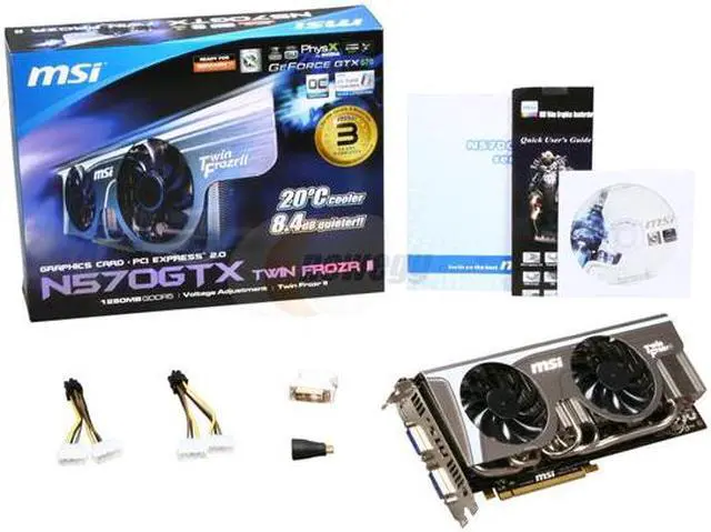 Alt view image 5 of 5 - MSI GeForce GTX 570 (Fermi) 1280MB GDDR5 PCI Express 2.0 x16 SLI Support Graphics Card N570GTX Twin Frozr II OC