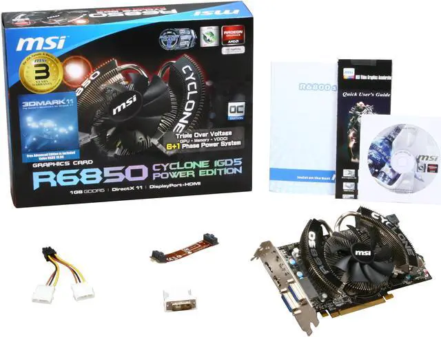 Alt view image 6 of 6 - MSI Radeon HD 6850 1GB GDDR5 PCI Express 2.1 x16 CrossFireX Support Graphics Card R6850 Cyclone PE/OC
