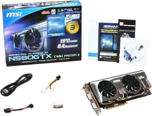 Alt view image 6 of 6 - MSI GeForce GTX 580 (Fermi) 1536MB GDDR5 PCI Express 2.0 x16 SLI Support Graphics Card N580GTX Twin Frozr II/OC