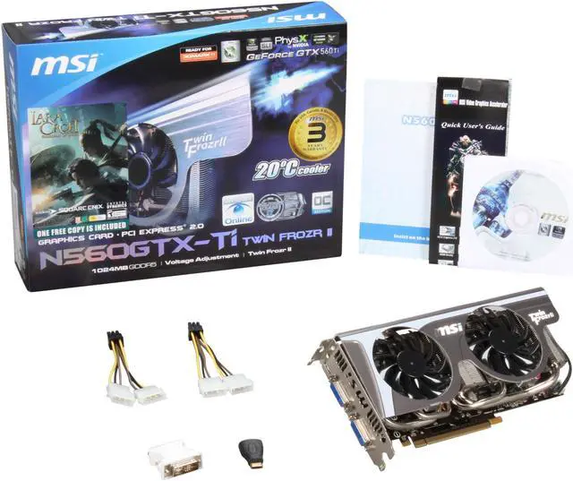 Alt view image 6 of 6 - MSI GeForce GTX 560 Ti (Fermi) 1GB GDDR5 PCI Express 2.0 x16 SLI Support Graphics Card N560GTX-Ti Twin Frozr II
