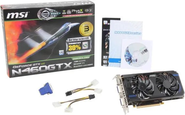 Alt view image 6 of 6 - MSI GeForce GTX 460 (Fermi) 1GB GDDR5 PCI Express 2.0 x16 SLI Support Graphics Card N460GTX-M2D1GD5/OC2