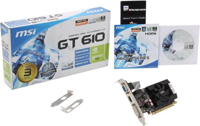 Alt view image 5 of 5 - MSI GeForce GT 610 2GB DDR3 PCI Express 2.0 x16 Low Profile Ready Graphics Card N610GT-MD2GD3/LP