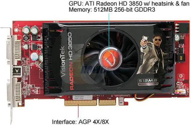 Alt view image 3 of 6 - VisionTek Radeon HD 3850 512MB GDDR3 AGP 4X/8X Graphics Card 900220