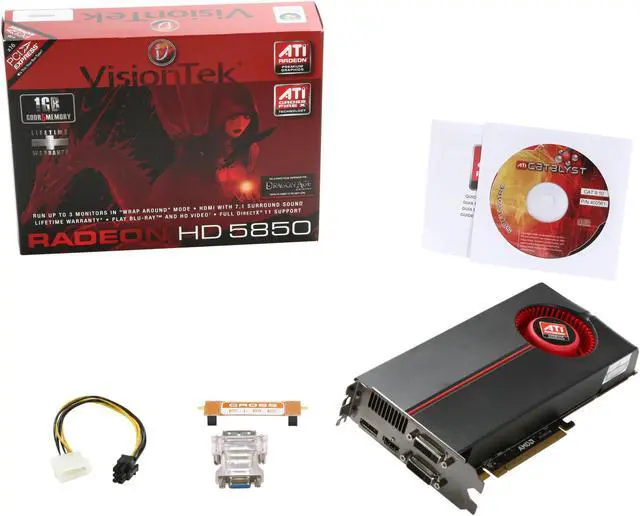 Alt view image 6 of 6 - VisionTek 900297 Radeon HD 5850 (Cypress Pro) 1GB 256-bit GDDR5 PCI Express 2.0 x16 HDCP Ready CrossFire Supported Video Card w/ATI Eyefinity