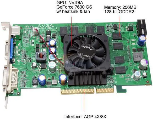 Alt view image 3 of 7 - EVGA GeForce 7600GS 256MB GDDR2 AGP 4X/8X Graphics Card 256-A8-N542-AX