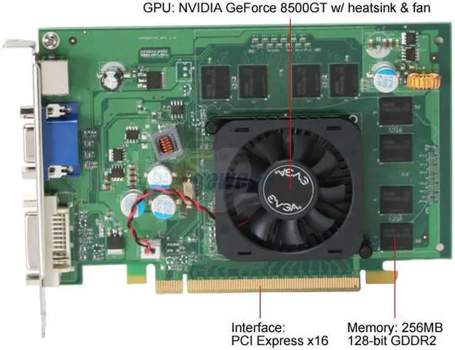 Alt view image 2 of 3 - EVGA GeForce 8500 GT 256MB GDDR2 PCI Express x16 SLI Support Graphics Card 256-P2-N741-LR