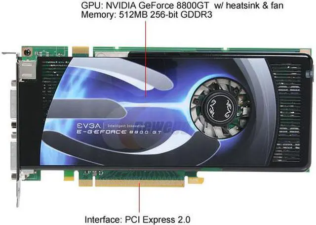 Alt view image 3 of 7 - EVGA 512-P3-N806-A1 GeForce 8800GT 512MB 256-bit GDDR3 PCI Express 2.0 x16 HDCP Ready SLI Supported Video Card