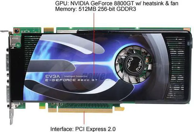 Alt view image 3 of 8 - EVGA 512-P3-N802-A3 GeForce 8800GT 512MB 256-bit GDDR3 PCI Express 2.0 x16 HDCP Ready SLI Supported Video Card