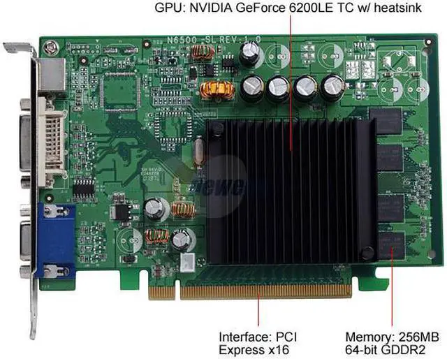 Alt view image 3 of 7 - EVGA GeForce 6200LE TC 512MB (256MB on board) GDDR2 PCI Express x16 Graphics Card 256-P2-N297-LX