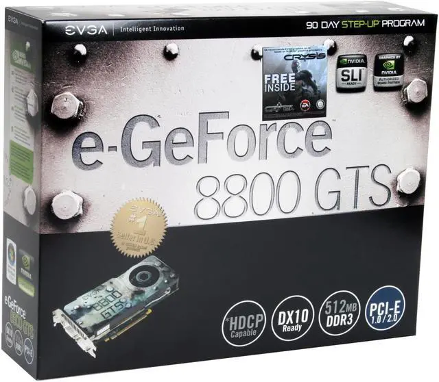 Alt view image 8 of 8 - EVGA GeForce 8800GTS (G92) 512MB GDDR3 PCI Express 2.0 x16 SLI Support Graphics Card 512-P3-N841-A3