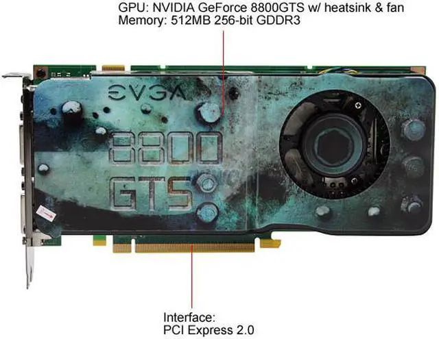 Alt view image 3 of 8 - EVGA 512-P3-N845-AR GeForce 8800GTS (G92) KO 512MB 256-bit GDDR3 PCI Express 2.0 x16 HDCP Ready SLI Supported Video Card