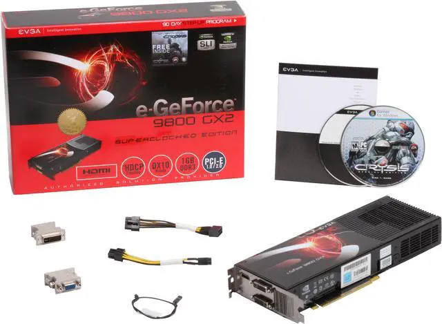 Alt view image 2 of 2 - EVGA 01G-P3-N892-A3 GeForce 9800 GX2 SC 1GB 512-bit GDDR3 PCI Express 2.0 x16 HDCP Ready SLI Supported Video Card